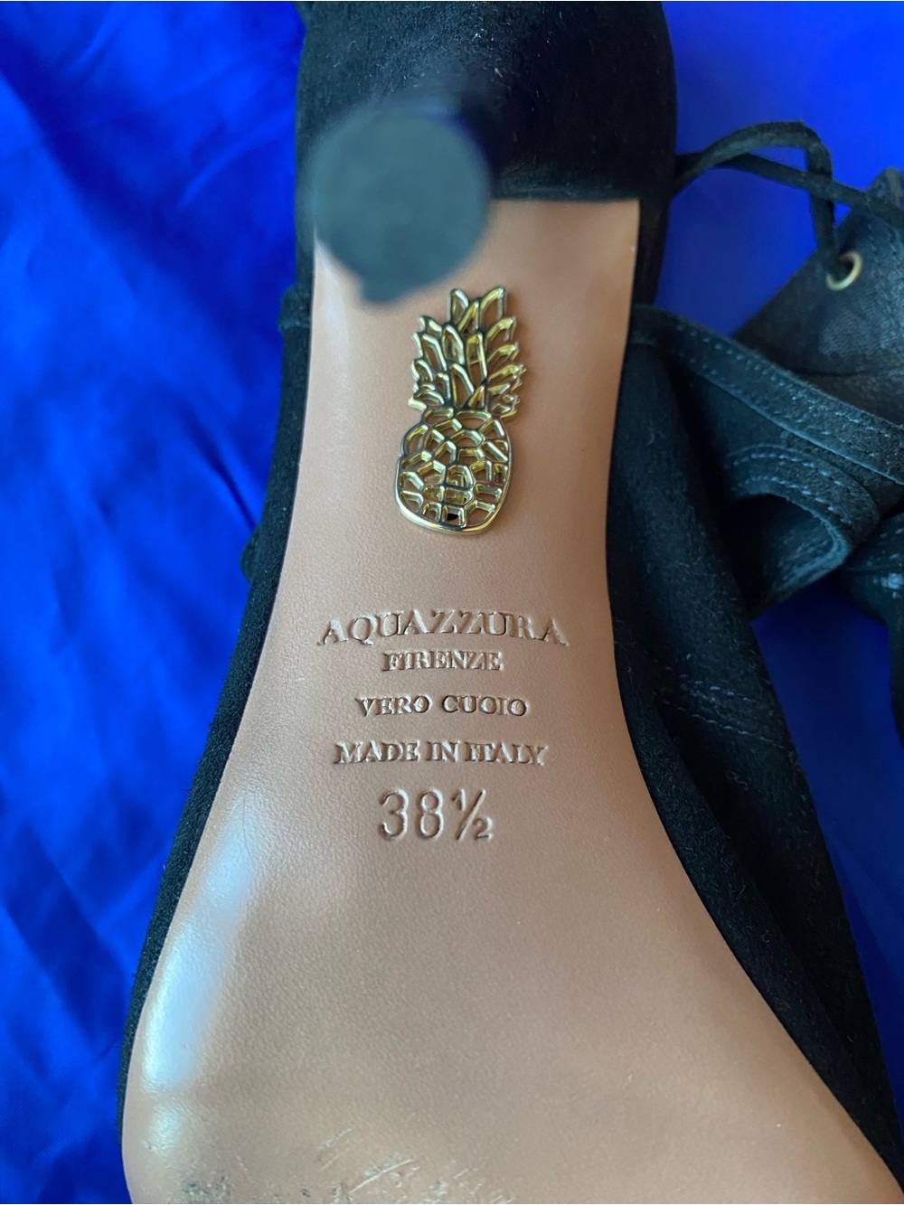 Aquazzura Sexy Thing Black Suede Cutout Peep-Toe Lace-Up Stiletto Heels 8.5 38.5 - Picture 7 of 11